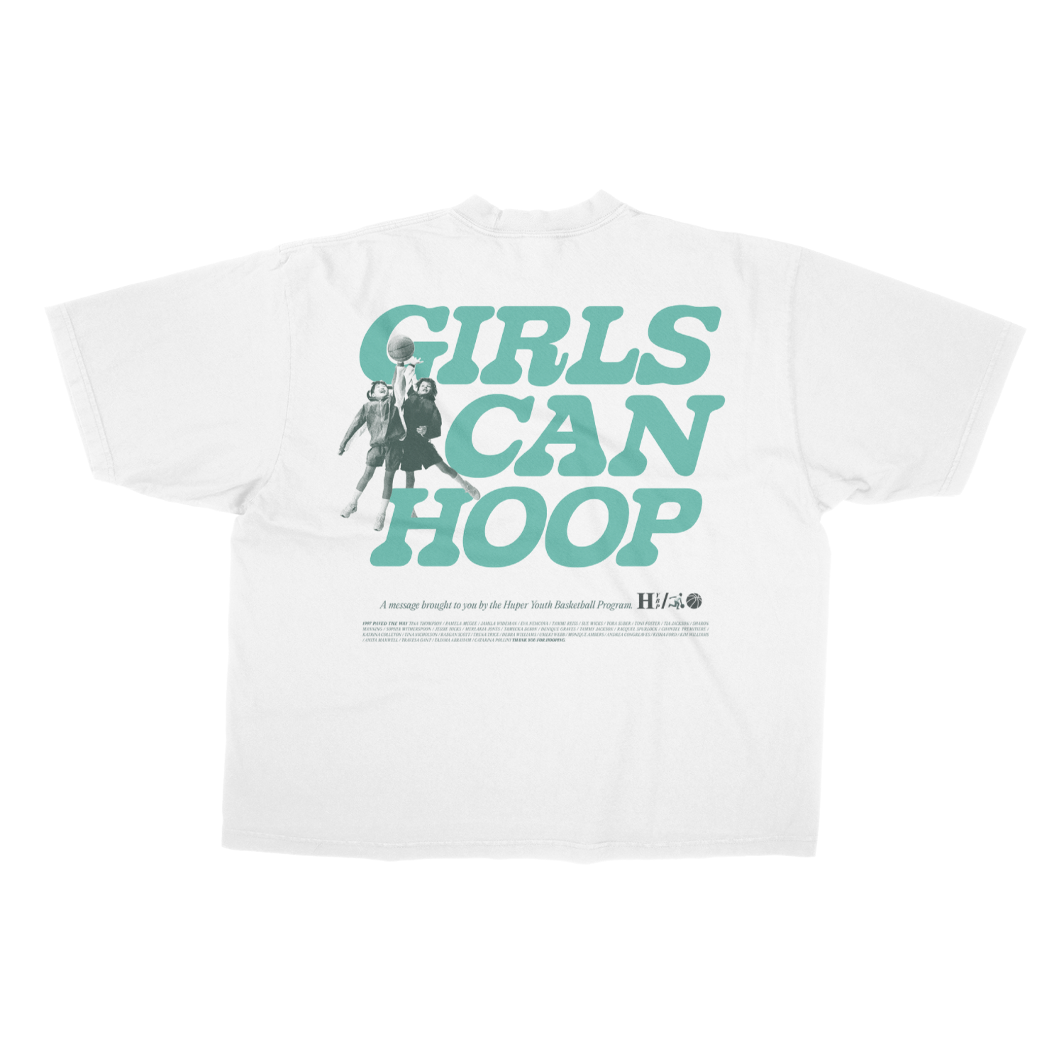 Drop Shoulder Girls Can Hoop - White